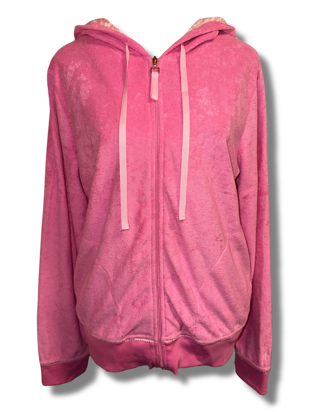 Vtg Y2K Lilly Pulitzer Pink Terry Zippered Hoodie w/ Shell Print lined Hood